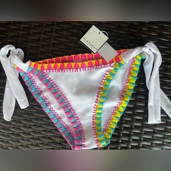 Platinum inspired solange Ferranini Crochet swim Bottom NWT white blue pink - Picture 3 of 8